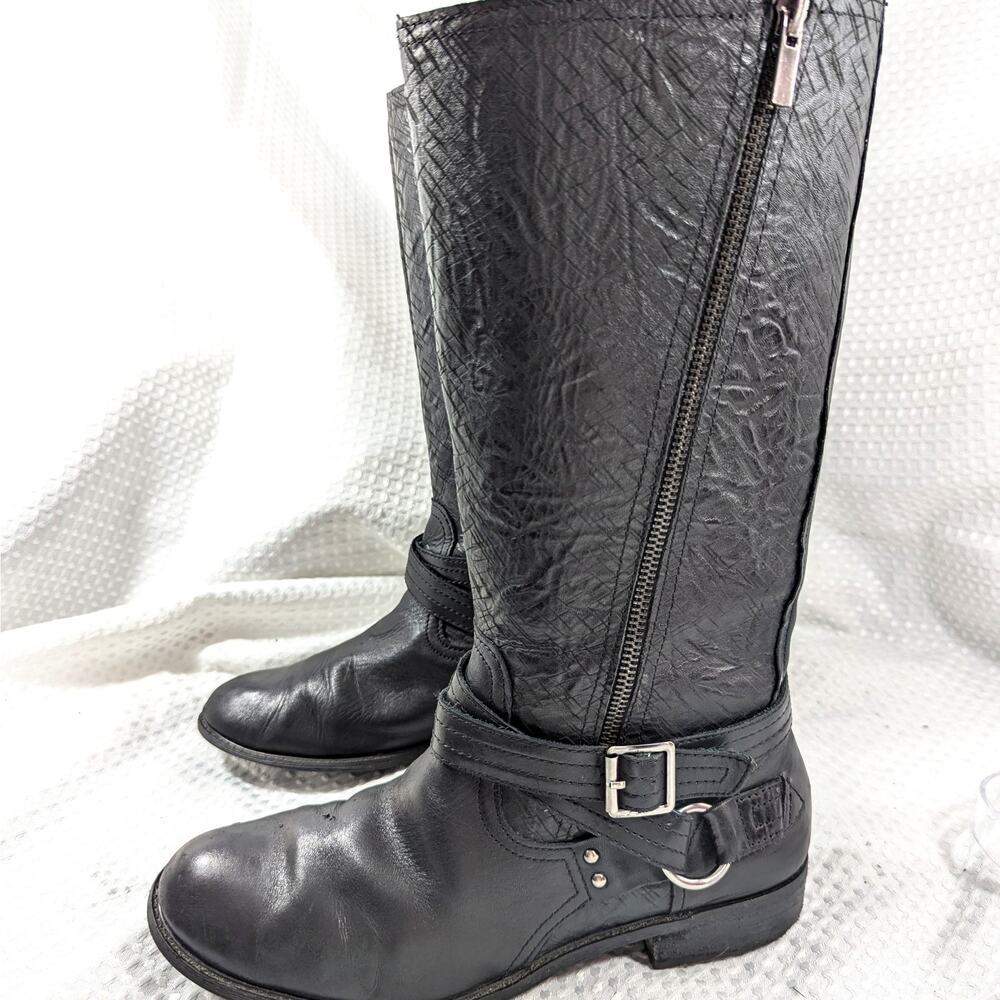 GIANNI BINI! ULTRA MOTO/BIKER STYLE HEAVY BLACK GENUINE LEATHER BOOTS! SZ 10M - Picture 3 of 11